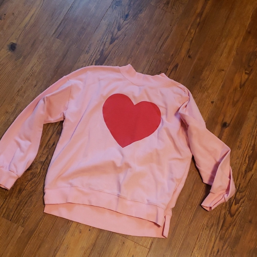 Old Navy Pink Sweatshirt with Red Heart Graphic
